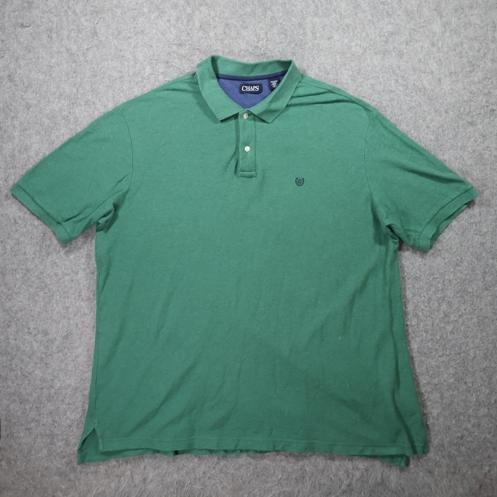 Chaps Polo Shirt Mens 2XLT Green Excellent Short Sleeve Cotton Solid Pique